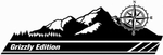 Black mountain compass rocker panel vinyl decal with Grizzly Edition Drivers side