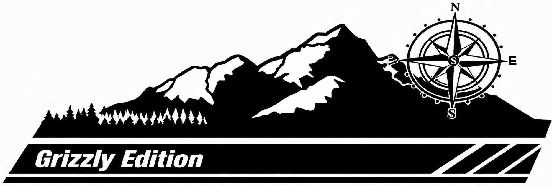 Black mountain compass rocker panel vinyl decal with Grizzly Edition Drivers side