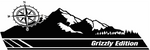 Black mountain compass rocker panel vinyl decal with Grizzly Edition text  passenger side