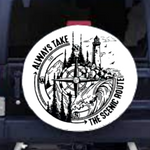 “Always Take the Scenic Route vinyl car window decal, white, 24×24”