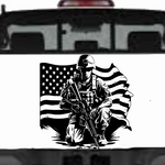 Black matte American soldier square decal on truck door, 24×24”