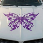 Purple tribal butterfly vinyl decal with flowing wing linework, available in multiple sizes and colors
