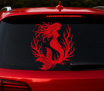 Mermaid decal in red vinyl on red car