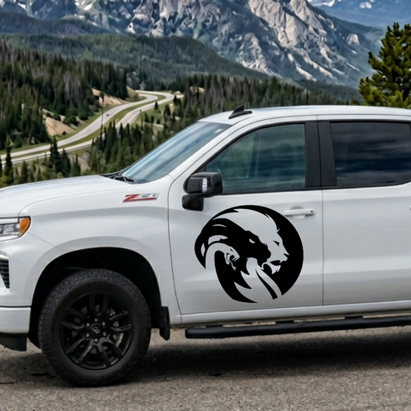 Chimera vinyl decal in black vinyl on white truck