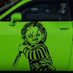Black matte Chucky‑inspired decal, 29×34.5, die‑cut with no background
