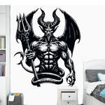 “Devil silhouette vinyl car/wall decal, white, die‑cut with no background”