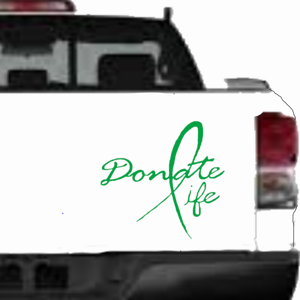 “Green ‘Donate Life’ awareness car decal on trck  12‑inch width”
