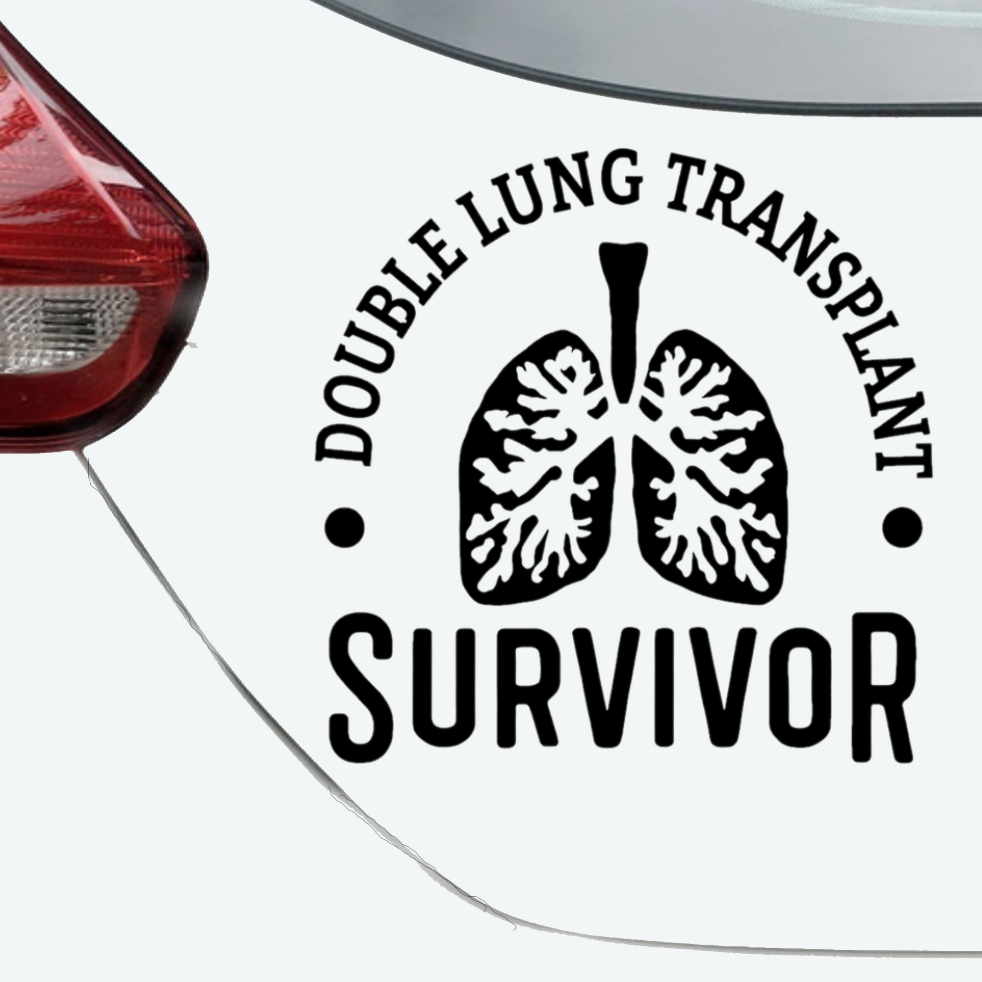 Double lung transplant vinyl decal on white car