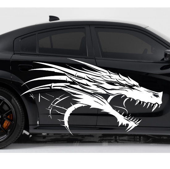 Dragon decal on a black car