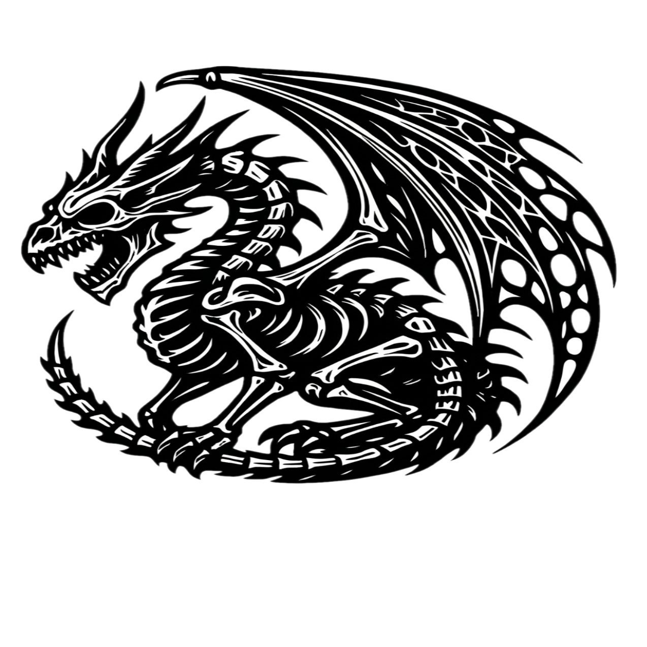 Black dragon illustration on a white background