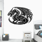 Wall decal of a dragon design on a white wall.