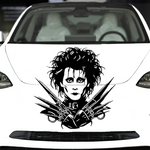 “Black matte Edward Scissorhands–inspired decal on vehicle hood 29×29