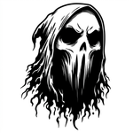 Black ghost skull with flowing flame design vinyl decal.