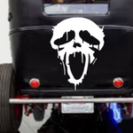 “White matte horror ghost‑mask wall / car decal, high‑contrast silhouette on smooth painted wall”