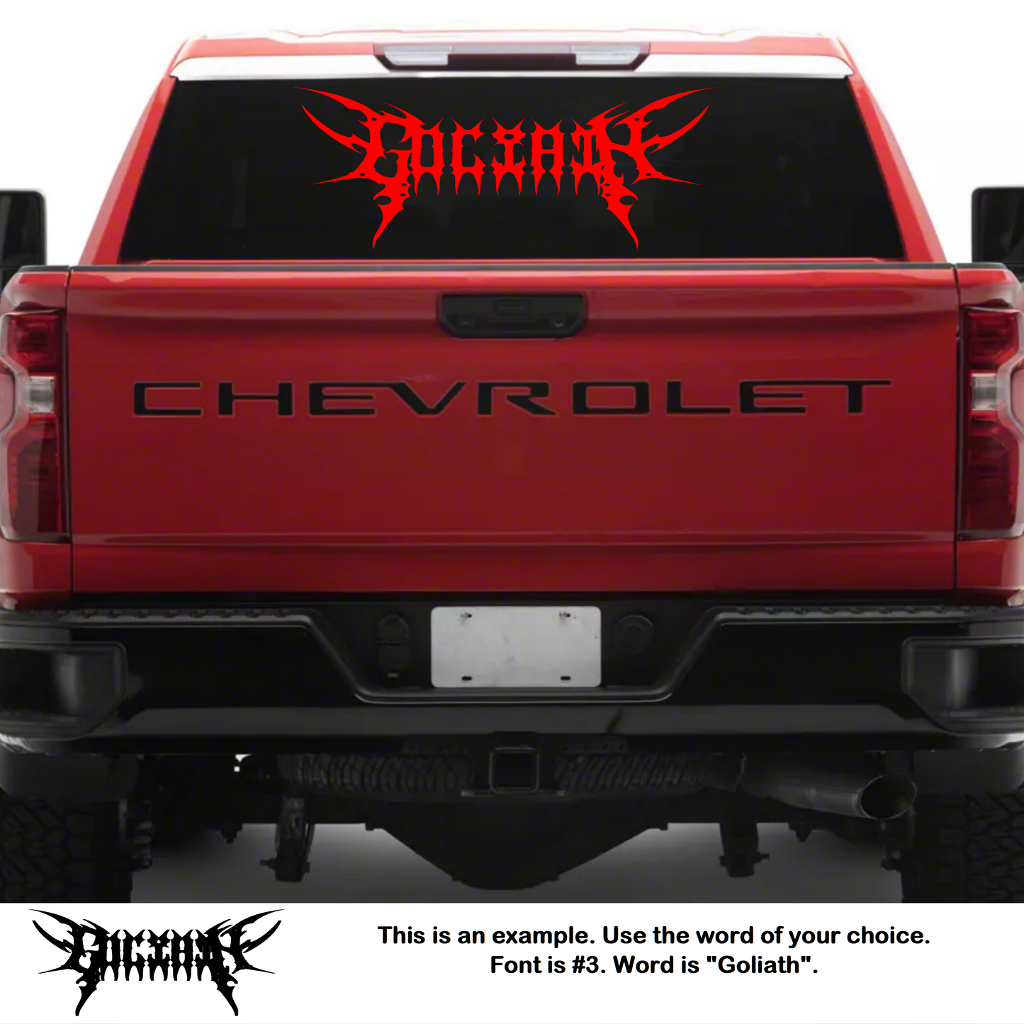 Custom Gothic Lettering for Rear Window, Tribal Graphic, Windshield Banner