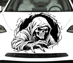 “Grim Reaper vinyl car/wall decal, white, 25.7×20.7 in, die‑cut with no background on hood”