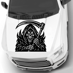 “Black matte Grim Reaper square wall/car decal, 28×28, high‑contrast silhouette”