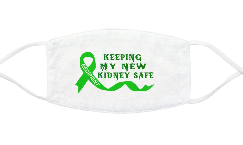 Kidney Awareness Face Mask - Keeping My New Kidney Safe, Health Accessory, Gift for Surgery Recovery, Support Mask, Green Ribbon