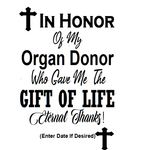 In Honor of My Organ Donor Car Decal | USAVinyls