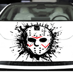 Jason‑inspired Halloween mask vinyl car/wall decal, white, 25×25, die‑cut with no background on hood