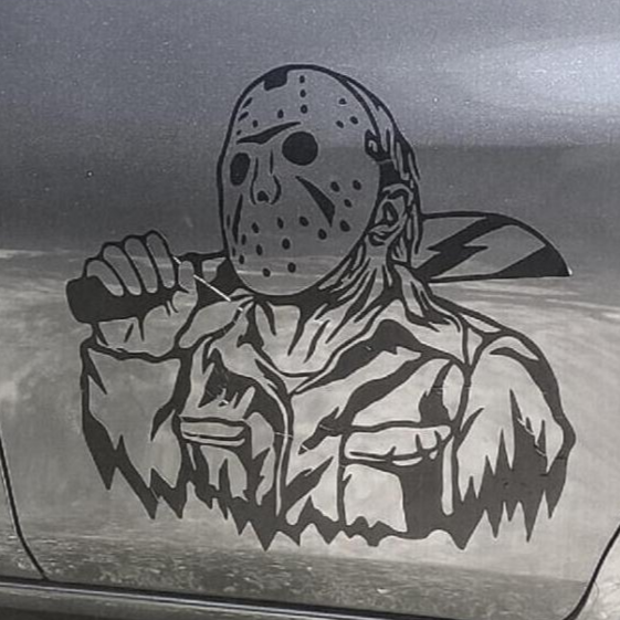 Jason‑inspired hockey mask vinyl car/wall decal, black, 25×25, die‑cut with no background”