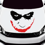 Black Joker‑inspired villain silhouette decal, 36‑inch tall, applied to smooth car hood