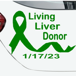 “Living Liver Donor" vinyl car window decal, green, 12‑inch width, die‑cut with no background