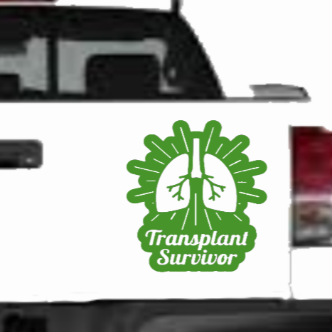 Green vinyl, die-cut decal for lung transplant survivors