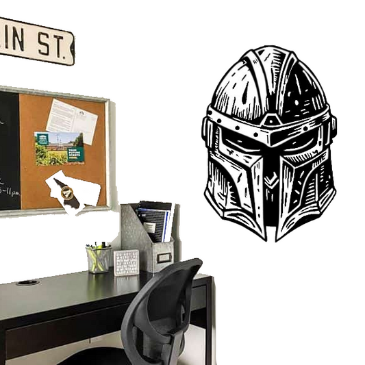 Mandalorian Decal in black vinyl on bedroom wall