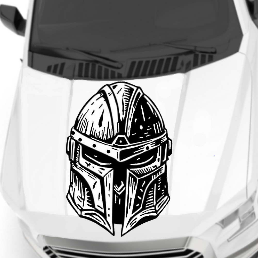 Mandalorian Decal in black vinyl on white truck