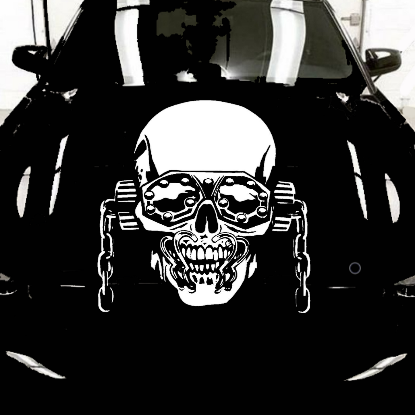Megadeath Vic Rattlehead White Vinyl Decal  on Black Car