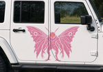 Pink Mothman vinyl decal across the doors of a white Jeep