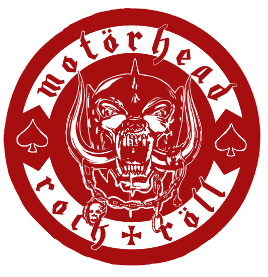 Motörhead Warpig (Snaggletooth) vinyl decal in black, featuring the iconic fanged skull with tusks, spikes, and chains, precision-cut with no background for application on vehicles, windows, or smooth surfaces.