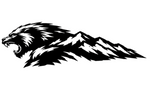 Mountain Beast die-cut vinyl decal design, a roaring beast head blending into a mountain range, shown in black on a white background