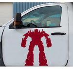 “Optimus‑inspired robot‑hero vinyl car/wall decal, white, 34×26, die‑cut with no background on rear window”