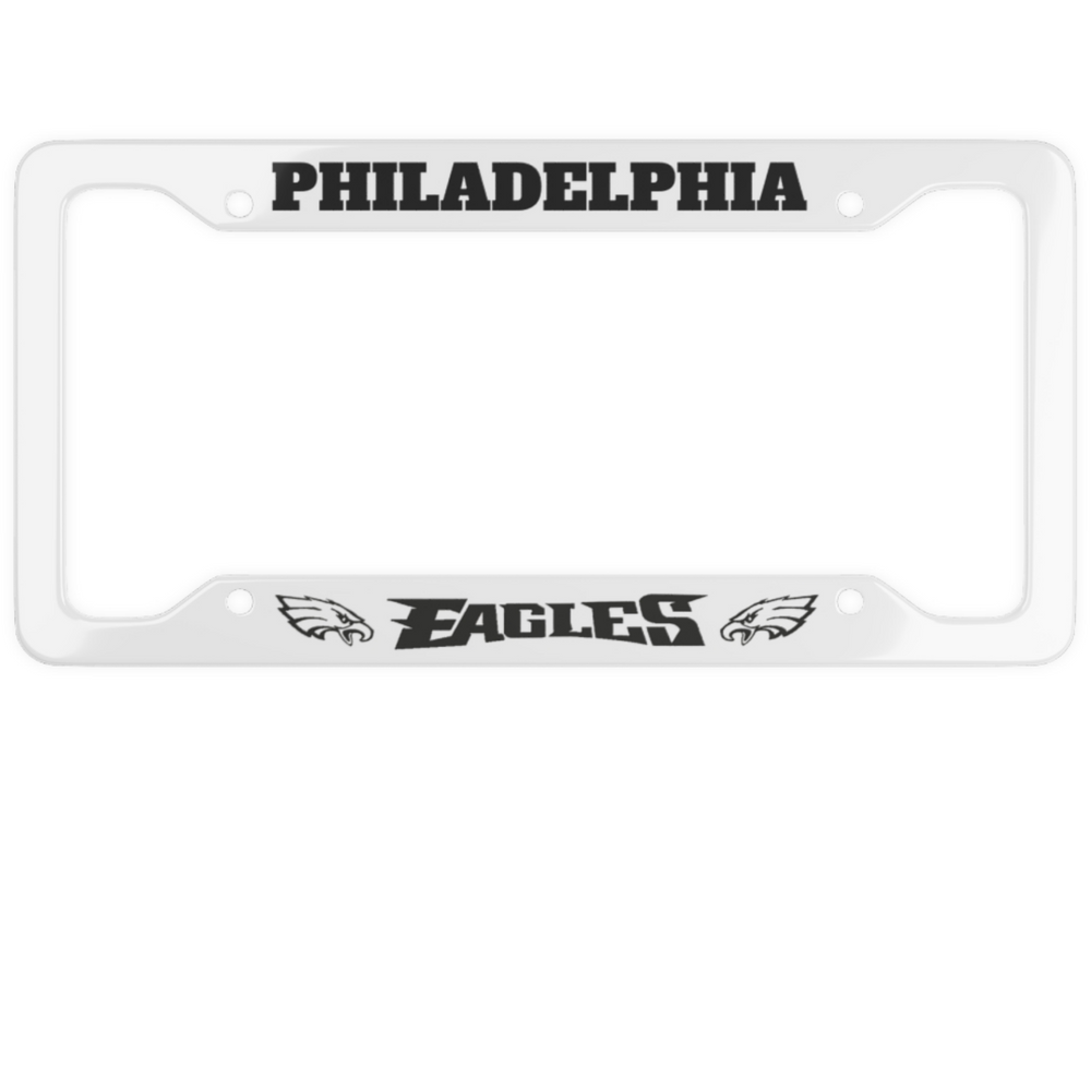 “Philadelphia Eagles matte aluminum license plate frame, 12.2×6.3, pre‑drilled holes, vibrant color print”