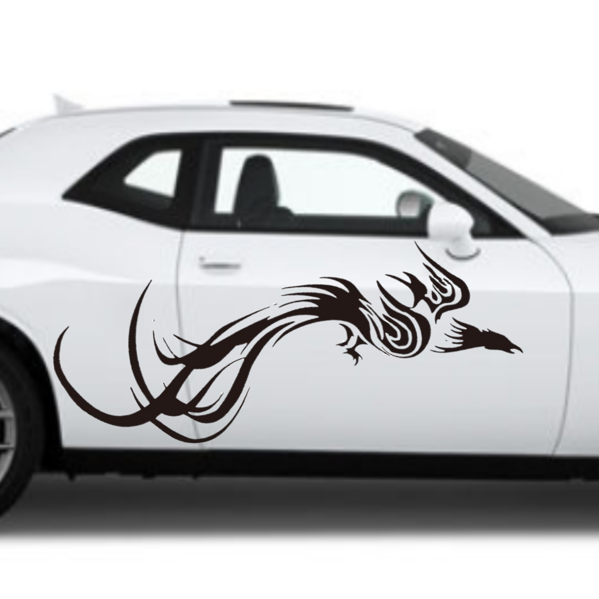 White car with a Phoenix decal on a white background