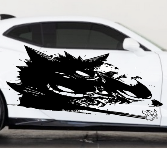 “Pikachu‑inspired vinyl car decal on rear window, white, 40×19.3”