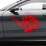 Red vinyl predator decal on gray car