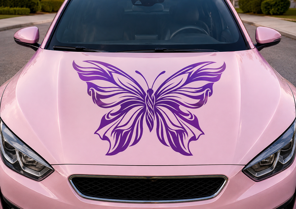 Purple butterfly vinyl decal on pink car