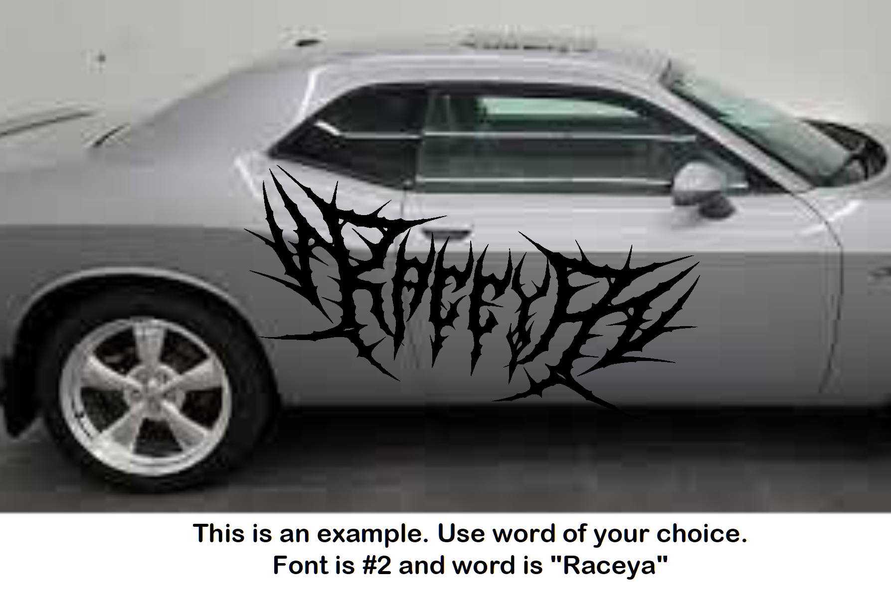 Silver car with 'Raceya' decal on a white background