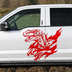 Raptor vinyl decal in red on white truck