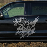 Raptor vinyl decal in silver on black truck
