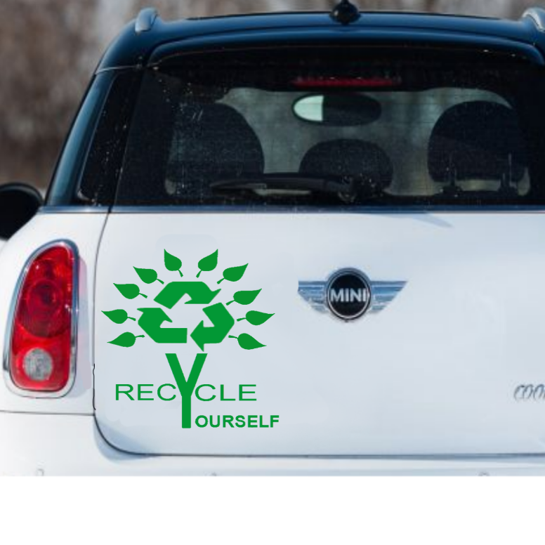 Recycle yourself viny decal, die cut green vinyl