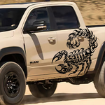 “Black matte scorpion tribal wall decal, applied to smooth painted wall, high‑contrast silhouette”