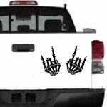 “Skeleton hand car decals pair (Horns style), white, 24×15.5 in, die‑cut with no background on rear window”