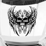Black gothic winged skull viny decal in black on white truck