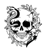 Black matte Skull + Snake + Flowers wall/hood decal, large size, high‑contrast silhouette on vehicle