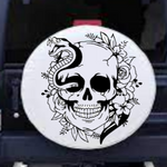 Black matte Skull + Snake + Flowers wall/hood decal, large size, high‑contrast silhouette on vehicle