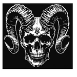 Skull with Horns vinyl car/wall decal, white, 33×26 in, die‑cut with no background on black background